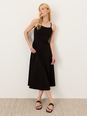 Pact Fit & Flare Black Organic Cotton Midi Dress